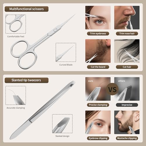 Nail Clippers Set Tweezers Scissors Manicure Grooming kit 9 in 1 with Zip Leather Case