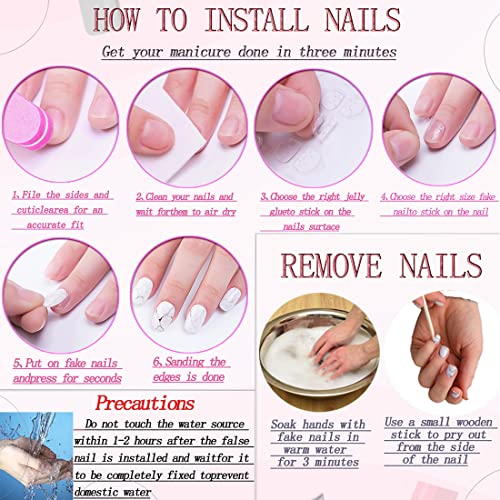 Luxurious 3D Crystal Press on Nails Long Coffin False Nails with Nail Glue Fake Nails With Rhinestones Designs Salon DIY Manicure Reusable Fake Acrylic Diamonds Nail Art Tips Gifts for Women 24Pcs