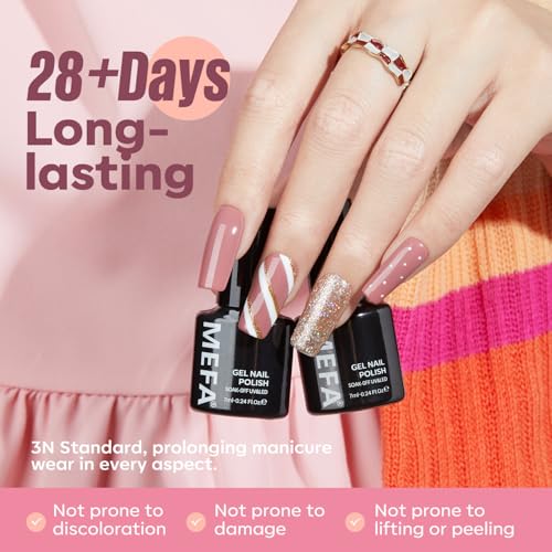 MEFA 19 Pcs Gel Nail Polish Kit with U V Light, 12 Colors All Seasons Nude Milky White Soak Off Gel Polish Nail Set with Base Top Coat Essential Manicure Tools Beginners Salon Nails DIY Art