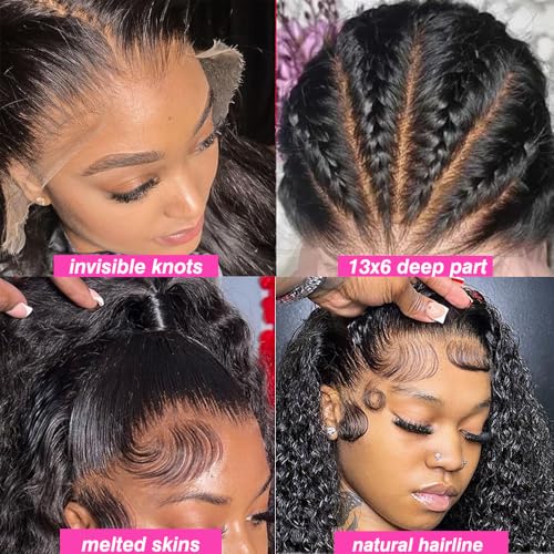 32 Inch Water Wave 13x6 HD Lace Front Wigs Human Hair 200 Density Lace Frontal Wig Human Hair Pre Plucked with Baby Hair Deep Part Curly Wig for Women