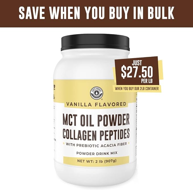 32oz Vanilla Keto MCT Powder + Collagen + Prebiotic Acacia Fibre. MCT Creamer. MCT Oil Powder from Coconuts. MCT Collagen Powder, Grass Fed, Perfect for Keto, 0 Net Carb, Stevia, Erythritol