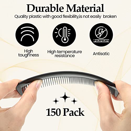 150 Pieces Hair Combs Bulk Black Plastic Pocket Hair Combs 5 Inch Fine and Wide Tooth for Women and Men, Hotel, Travel, Charity, Homeless, Nursing Home