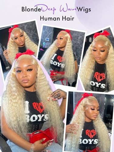 613 13x6 Lace Front Wig Human Hair 30 Inch Blonde Wig Human Hair 613 Deep Wave HD Lace Front Wigs 200% Density Pre Plucked With Baby Hair for Women