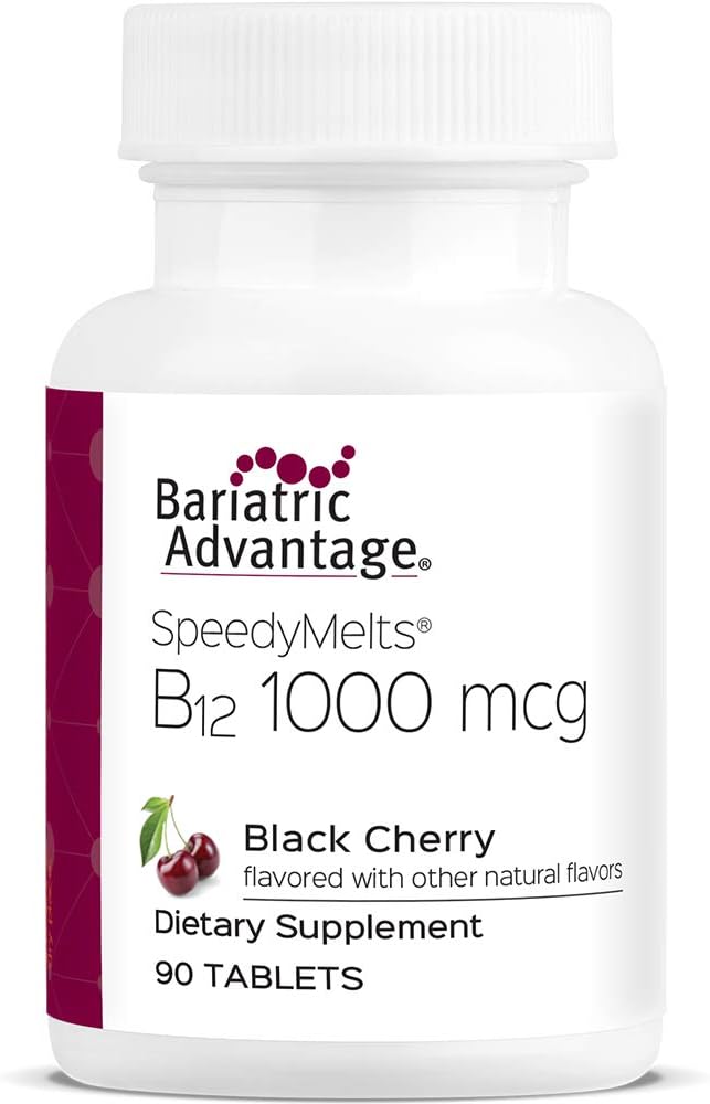 Bariatric Advantage B-12 Speedy Melts, Vitamin B12 1000 mcg Supplement, Fast Melting with 200 mcg of Folic Acid for Nutritional Support - Black Cherry, 90 Count