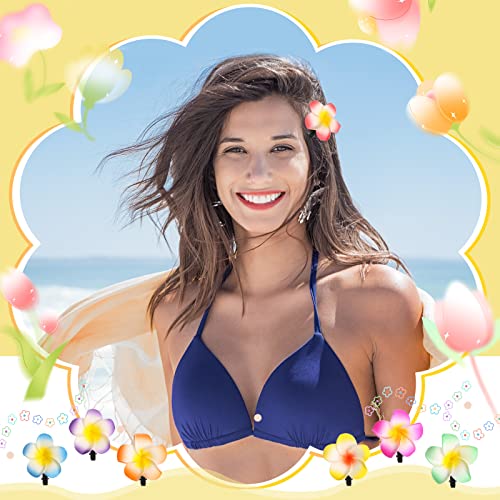 WILLBOND 36 Pieces Plumeria Flower Hair Clips Hawaiian Foam Flower Frangipani Artificial Clips for Bridal Wedding Luau Beach Tropical Vacation Party Hair Decorations(7 cm/ 2.8 inch)