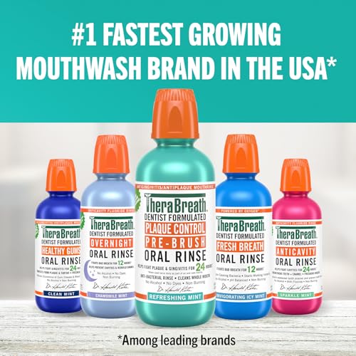 TheraBreath Plaque Control Pre-Brush Oral Rinse, Refreshing Mint Flavor, Antigingivitis and Antiplaque Rinse, Dentist Formulated, Alcohol Free, 16 Fl Oz (Pack of 2)