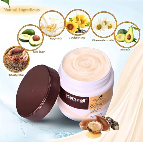 Karseell Hair Repair Set with Shampoo, Conditioner, and Maca Collagen Mask Plus Argan Oil for Dry Damaged Hair (52.39 fl oz), Multipack
