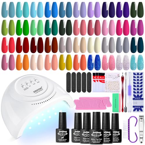 JEWHITENY 45PCS Gel Nail Polish Kit with U V Light LED Nail Lamp 40 Colors Set Manicure Tools All-In-One Nail Gel Kit