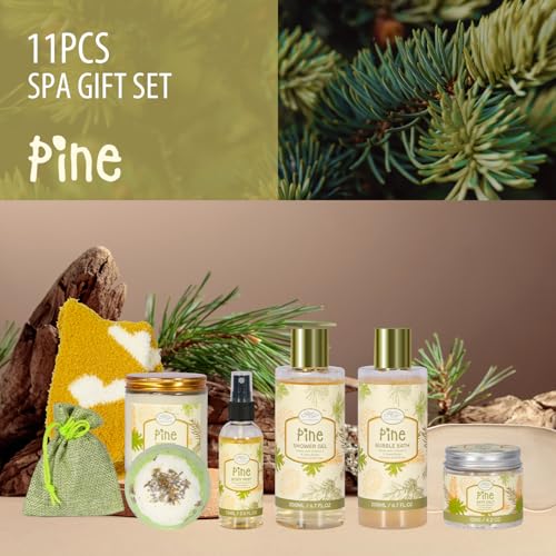 Birthday Gifts for Women, Bath Gift Baskets for Women, Get Well Soon Gifts, Pine Scented Relaxing Spa Care Package w/Bubble Bath, Bath Salt Spa Essential, Christmas, Valentine'S Day, Mothers Day