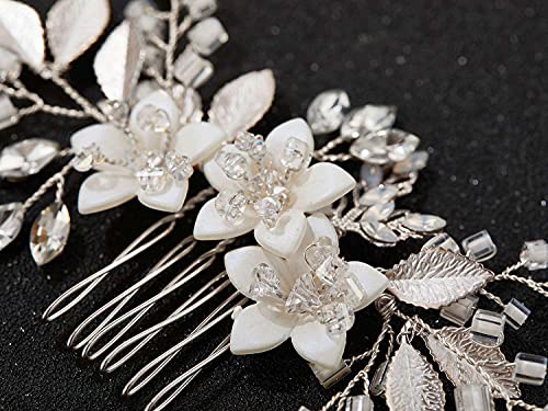 SWEETV Wedding Hair Comb Clip Bridal Crystal Wedding Hair Accessories for Brides and Bridesmaid, Silver