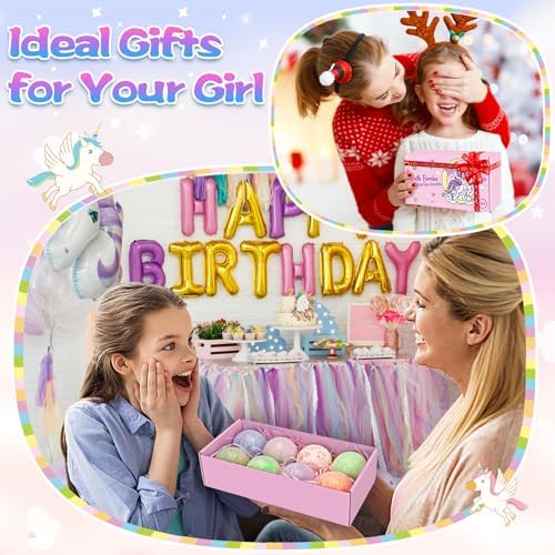 8 Pack Bubble Bath Bombs for Kids with Unicorn & Mermaid Girl Toys, Kids Bath Bombs with Surprise Inside, Easter Basket Stuffers for Toddler Girls, Ideal Christmas Birthday Easter Gifts for Kids