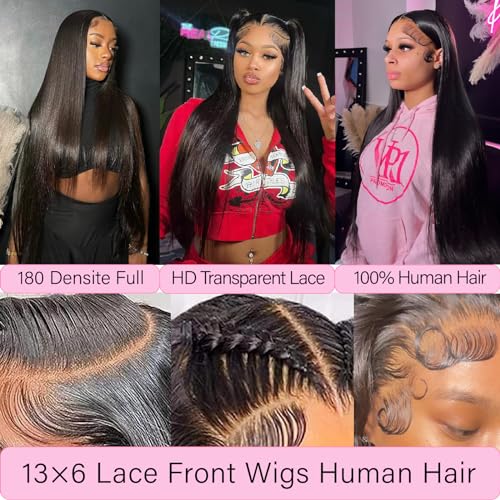13x6 Lace Front Wigs Human Hair 28 Inch Straight HD Transparent Lace Front Wigs Human Hair Pre Plucked Natural Color 180 Density With Baby Hair for Women