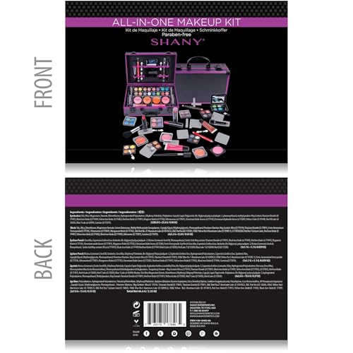 SHANY Carry All Make up Train Case with Pro Makeup Set, Beauty Brushes, Lipsticks, Eye Shadows, Blushes, Powders, and more - Reusable Cosmetics Storage Organizer - Premium Gift Packaging - Purple