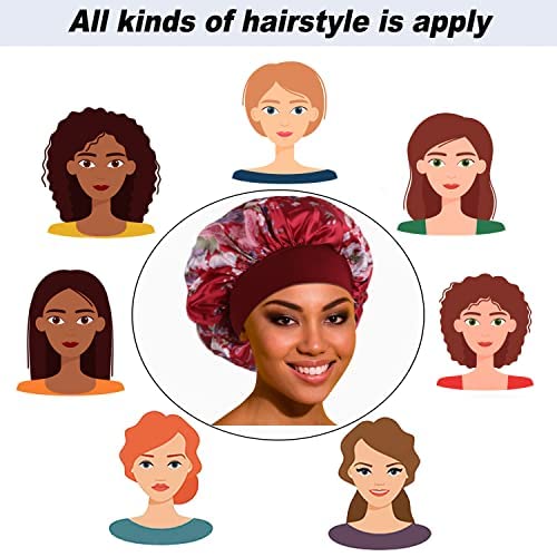 vidsel 4PCS Satin Bonnet, Bonnets for Women, Silk Hair Bonnet for Sleeping, Wide Band Sleep Cap for Curly Hair Braids