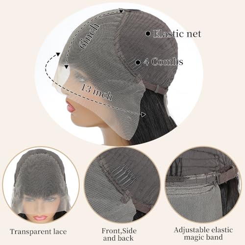 32 Inch Real Human Hair Wigs 200 Density 13x6 Body Wave Lace Front Wigs Human Hair Pre Plucked HD Transparent Lace Frontal Wigs Natural Black Glueless Wig