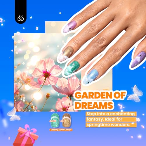 Beetles Cat Eye Gel Nail Polish Set-36 Colors Red Purple Brown Green Burgundy Magnetic Gel Nail Polish with Base Gel Glossy Matte Top Coat Magnet,Soak off UV Nail Gel DIY Nail Art Gift for Women