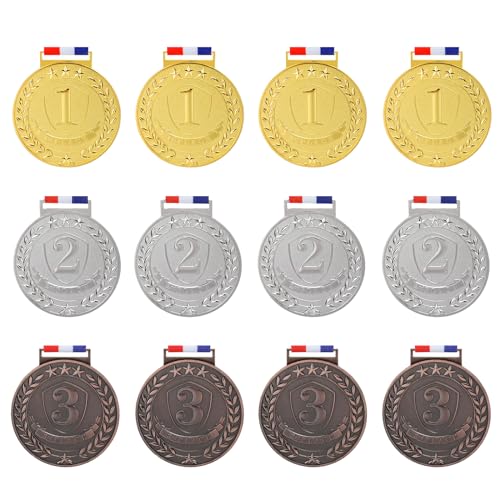 Abaokai 1st, 2nd, 3rd Award Medals - -Winner Medals,Large Metal Award Medals with Smooth Ribbon - Perfect for School Competitions,Party,Students, Olympic Style 3 Inches (Gold Silver Bronze-12 pcs)