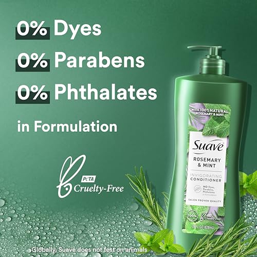 Suave Natural Rosemary & Mint Conditioner, for Strong & Healthy Hair, No Dyes, No Parabens, No Phthalates, 28 oz Pack of 4