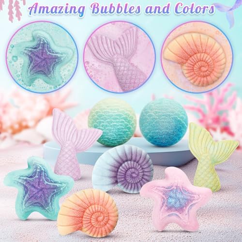 8 Packs Bath Bombs for Kids Girls, Mermaid Bath Bomb with Surprise Toys Inside, Princess Bubble Bath Toys for Kids Aged 4-8, Christmas Birthday Gifts for Girls 3 4 5 6 7 8