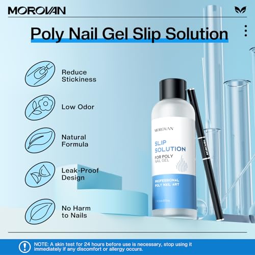 Morovan Slip Solution Poly Gel Big 8Oz 240ML Extension Nail Gel Slip Solution With Brush Anti-stick Gel Liquid Solution Bottle Cap as A Cup Poly Gel Solution Liquid Easy DIY Gel Solution at Home