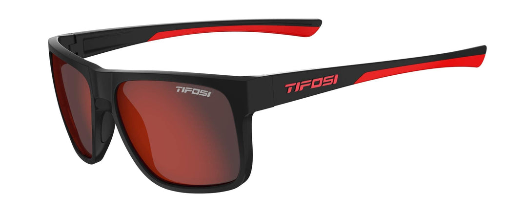 Tifosi Optics Swick Sunglasses Bundle with Case and Eyewear Straps (Satin Black Crimson/Smoke Red Mirror)