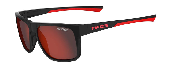 Tifosi Optics Swick Sunglasses Bundle with Case and Eyewear Straps (Satin Black Crimson/Smoke Red Mirror)