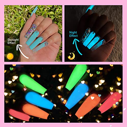 SAVILAND Glows in The Dark Gel Nail Polish Set - 12 Neon Colors Luminous Nail Gel Polish Set Soak off Color Changing Glow Effect Nail Polish for DIY Nail Art Design Holiday Gifts for Women