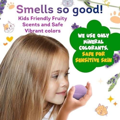 Made in USA 6 Bath Bombs for Kids Set with Cat Toys Surprise Inside for Kids - Surprise Cute Cats Inside Each Fizzy Bath Ball - Natural and Safe for Girls, Boys, Teens - Perfect for Gift - Handmade
