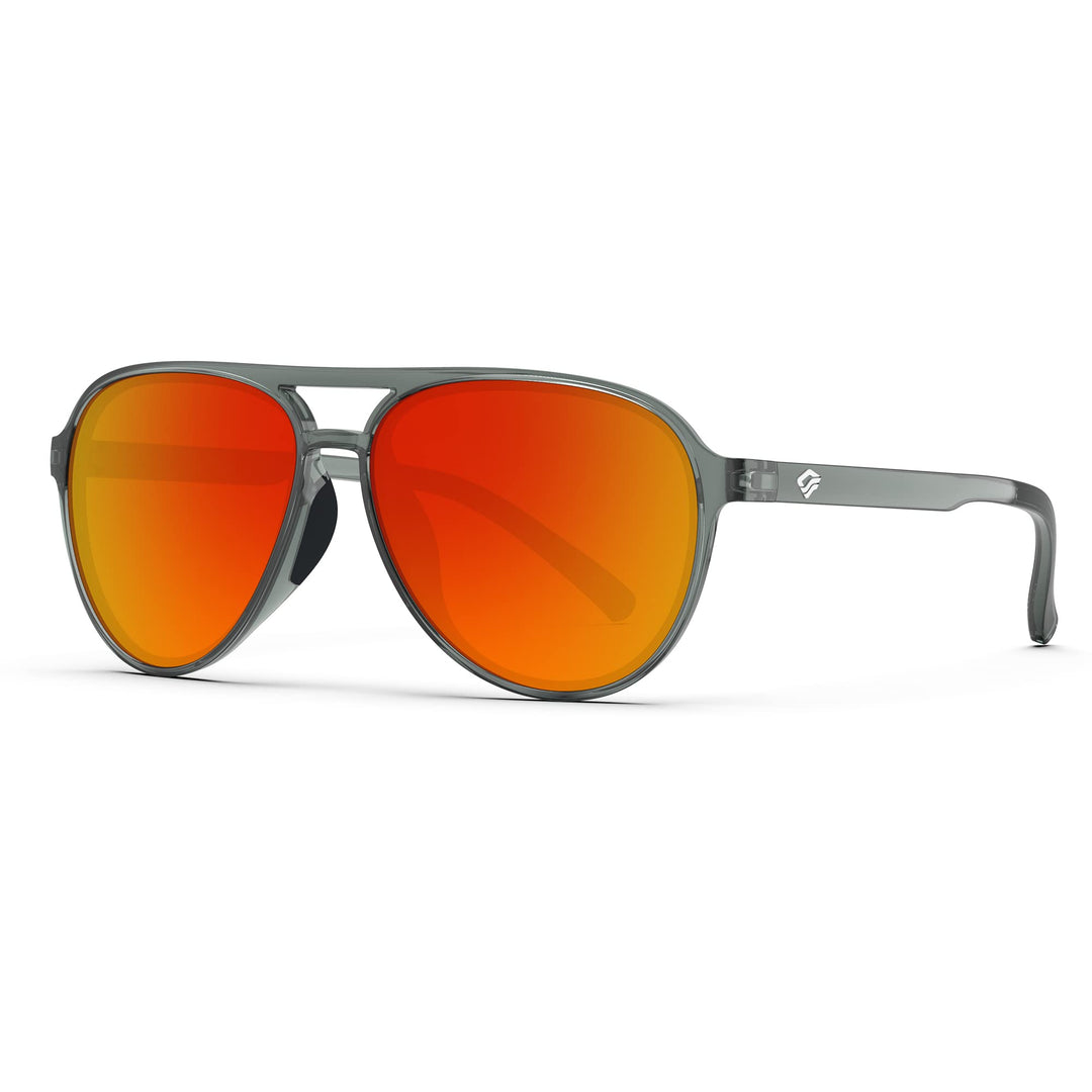TOREGE Aviator Sunglasses Polarized Sunglasses for Men Women, Lightweight Sports Glasses UV400 Protection For Cycling Fishing Boating Beach Golf Driving TR75(Gray&Black&Orange Red Lens C8)