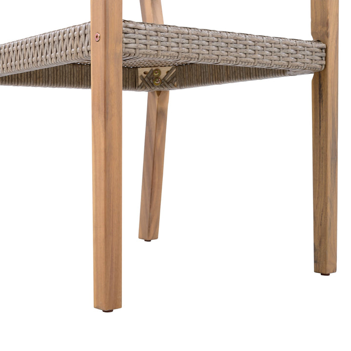 Christopher Knight Home Wicker Outdoor Dining Armchair with Cushion, Solid Wood Frame, Light Brown+Teak