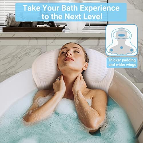 Bath Pillow Luxury Bathtub Pillow - Bath Pillows for Tub Neck and Back Support, Ergonomic Tub Pillow for Bath with 4D Air Mesh + 6 Strong Suction Cups, Great Spa Gifts Bathtub Accessories