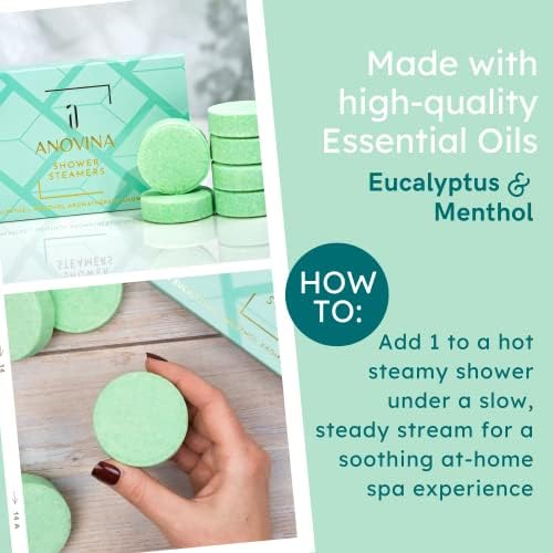Anovina Eucalyptus & Menthol Shower Steamers – Aromatherapy Shower Tablets with Soothing Vapors – Made in USA – Shower Bomb Gift Set for Men & Women