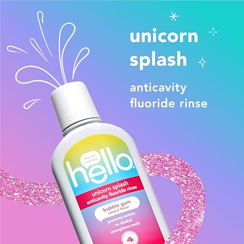 Hello Kids Mouthwash with Unicorn Bubble Gum Flavor, Alcohol Free Mouthwash for Kids with Fluoride, Safe for Ages 6 and Up, Anticavity, Vegan, No Alcohol, No Dyes, 16 Oz Bottles (Pack of 3)