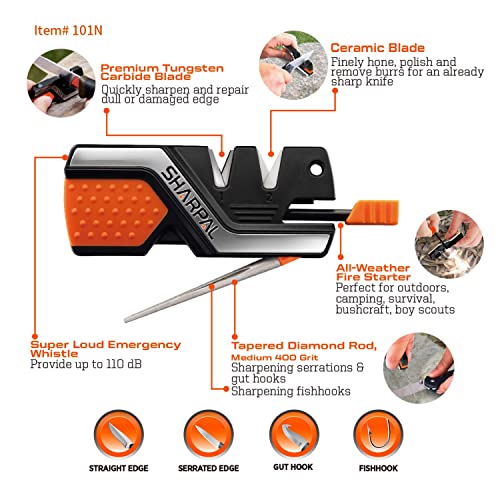 SHARPAL Pocket Knife Sharpener & Garden Tool Sharpener, Sharpening Straight and Serrated Knives, Lawn Mower Blade, Axe, Pruners, Shears, Scissors, Combo Gift Pack w/Greeting Card