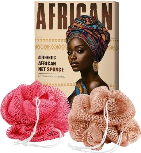 African Net Sponge Authentic - Afro Scrub Exfoliating Net Sponge with Knots - 2 Pieces African Bath Sponges for Body Scrubber Exfoliator - Back Washer for Shower Accessories