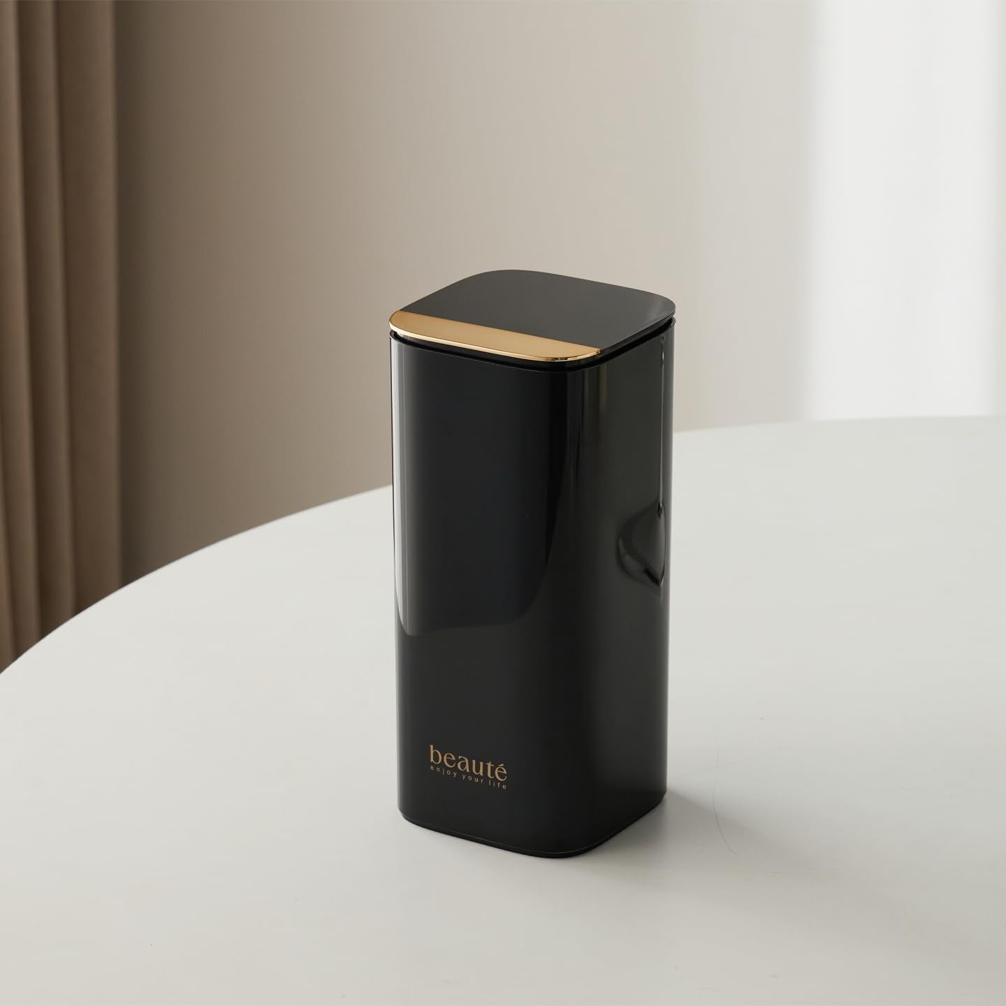 ACSTORi Makeup Brushes Organizer With Portable Covered Cap Waterproof Dustproof Manual Press Lift Makeup Brush Holder With Lid For Vanity Desktop Bathroom Countertop Black