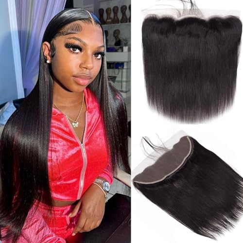 13x4 Lace Frontal Closure Straight Human Hair Ear to Ear HD Lace Frontal Closure Free Part Brazilian Straight Hair Extensions 150% Density Lace Frontal Human Hair Pre Plucked with Baby Hair 10 Inch