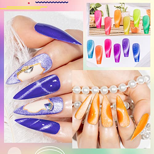 MIZHSE Neon Cat Eye Gel Nail Polish Set 12Pcs, Cateye Blue Green Purple Soak Off Gel Polish Magnetic Manicure Kit for Nail Art Salon 7ml