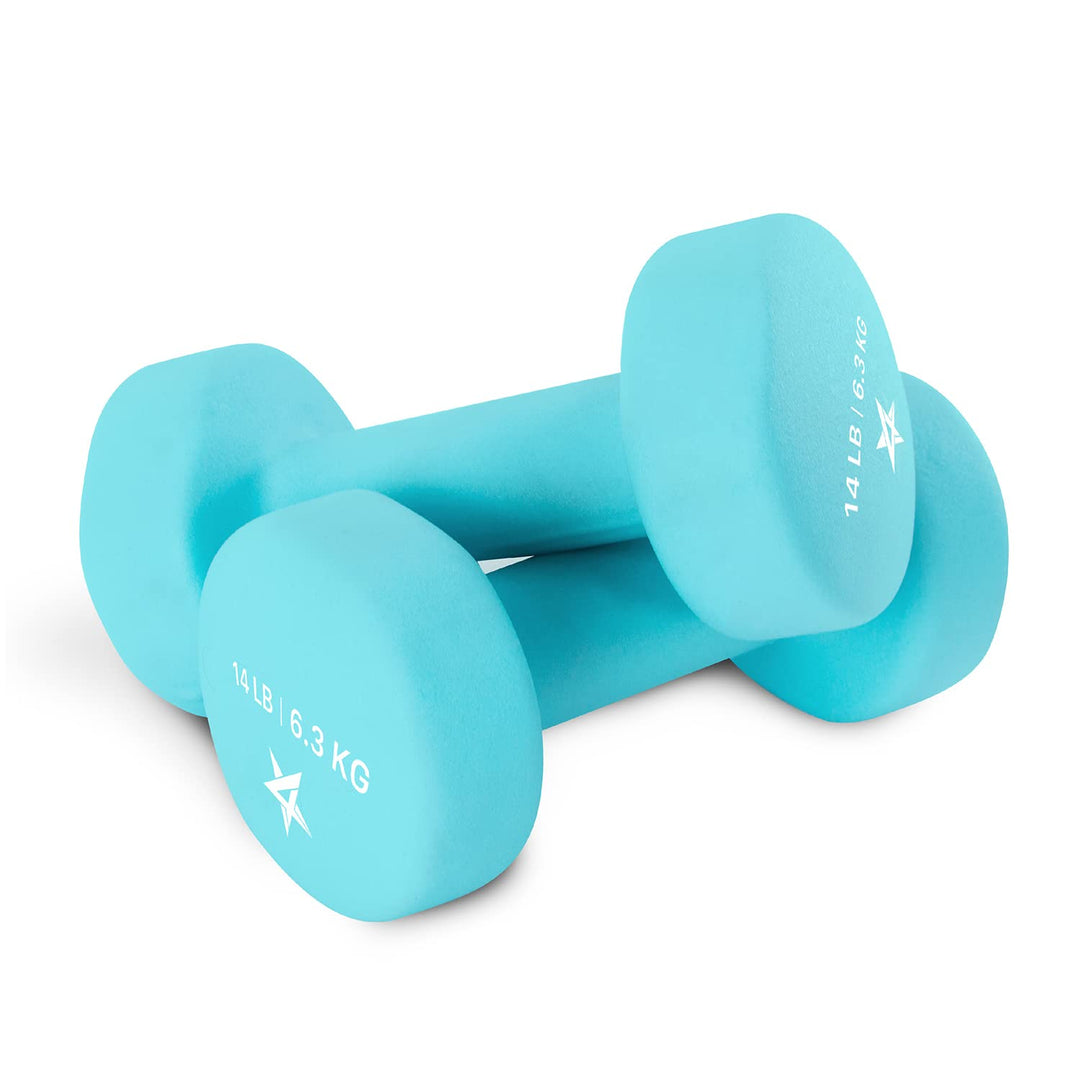 Yes4All Non-Slip, Hexagon Neoprene Dumbbells – 14lbs Neoprene Dumbbell Set for Muscle Toning, Strength Building, Weight Loss (Light Blue - Pair)