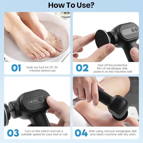 Electric Callus Remover for Feet, 2 in 1 Electric Foot File Grinder, Rechargeable Cordless Foot Scrubber for Dead Skin, Adjustable Speed with Sandpaper Discs, Professional Pedicure Tools,Black
