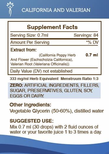 Secrets of the Tribe California and Valerian Tincture Alcohol-Free Extract, Herbs (California Poppy Herb and Flower, Valerian Root) 2 oz