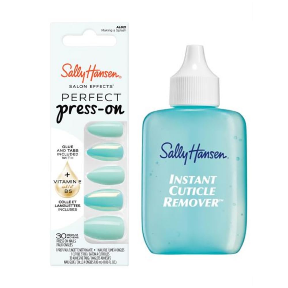 Sally Hansen Cuticle Remover & Press-On Nails Kit | 30 Designs with Aloe