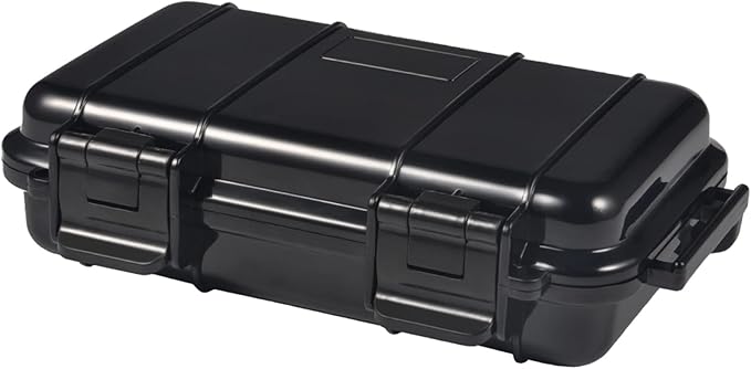 Dry Storage Box, Shockproof Waterproof Box with 2 U‑Shape Buckle, Plastic Storage Container for Cameras, Phones, Camping, Fishing, Hiking(Large-Black)