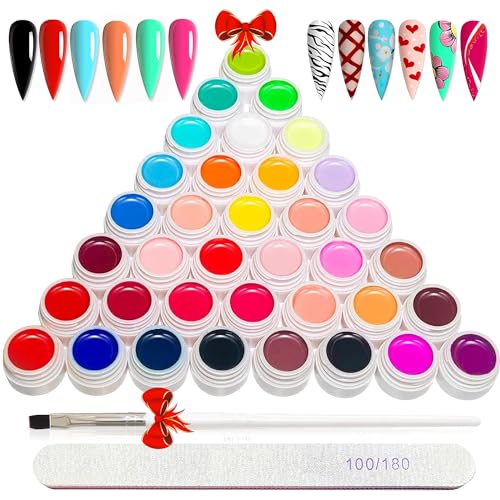 36 Colors Nail Art Gel Paint Kit, 38PCS Gel Nail Polish Set, Solid Gel Nail Polish with Nail Brush for DIY Nail Art Design, Solid Nail Art Gel Polish for DIY At Home