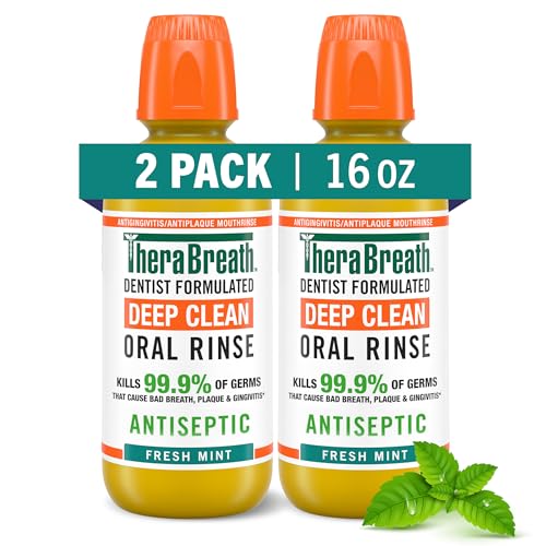TheraBreath Deep Clean Mouthwash, Antiseptic Benefits, Fresh Mint Flavor, Dentist Formulated, Alcohol Free, 16 fl oz (Pack of 2)