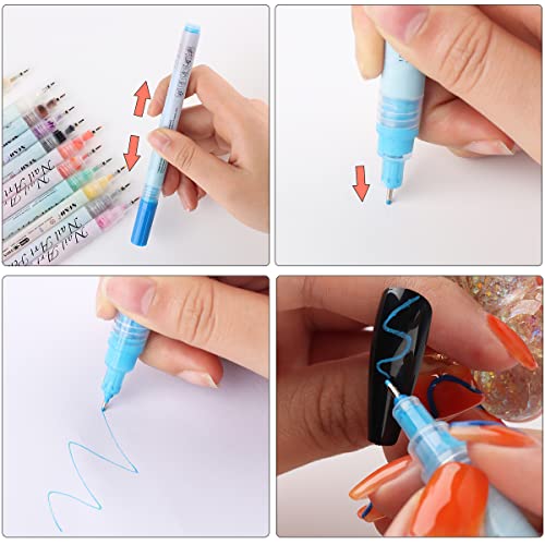 Nail Art Graffiti Pen Set 12Pcs Waterproof Painting Marker Pen Black White Drawing Gel Liners Quick Dry Dotting Pen Nails Professional Material For Manicure