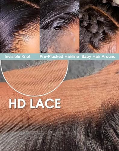 Amyes 30 Inch Straight Lace Front Wigs Human Hair 13x4 HD Lace Front Wig Pre Plucked 200 Density Glueless Wigs for Black Women Synthetic Mixed with Human Hair Wigs （Natural Black）