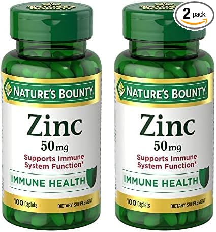 Nature's Bounty Zinc, Supports Immune System Function, Dietary Supplement, 50 mg, Caplets, 100 Ct (Pack of 2)