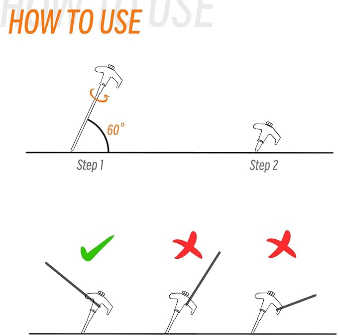 12 Pack Tent Stakes Heavy Duty, Screw in Tent Stakes Heavy Duty, Metal Tent Stakes, 8" Tent Pegs, Camping Stakes, with 1 Hex Head Driver, 1Stopper T Pull Hook, with 4 X 13ft Ropes,Storage Box (B1)