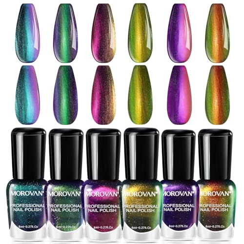 Morovan Fingernail Nail Polish Set: Holographic Metallic Lacquer Air Dry Nail Polish Regular Nail Pack 0.27oz Glitter Finger Nail Bulk Toenail Polish Kit Gift for Women